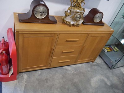 Lot 1503 - Modern honey oak sideboard with 3 central drawers