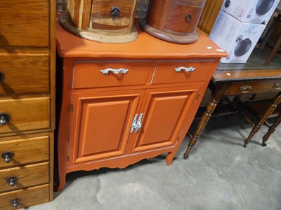 Lot 1547 - Orange painted cabinet with 2 upper drawers