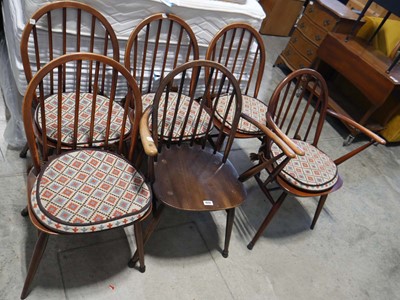 Lot 1555 - Set of 6 (4+2) Ercol dining chairs, 5 with...