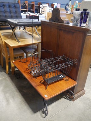 Lot 1560 - Wrought metal based wooden coffee table and 3...