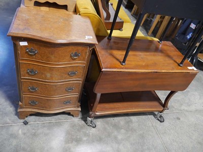 Lot 1565 - Burr walnut finish 4 drawer Serpentine fronted...