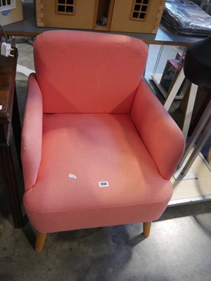 Lot 1594 - Salmon pink upholstered easy chair on beech...