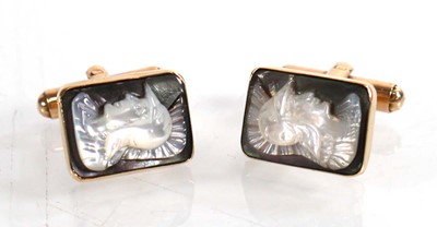 Lot 790 - A pair of 14ct yellow gold cufflinks, each set...