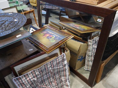 Lot 1625 - Large rectangular beveled mirror in wood...