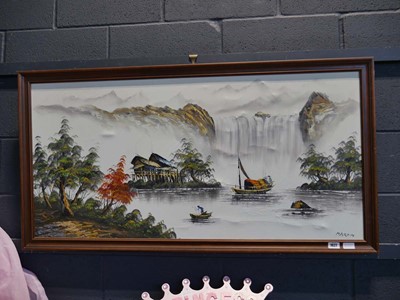 Lot 1627 - Framed paining of Chinese waterfall scene...