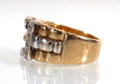 Lot 826 - A 9ct yellow gold buckle ring set small...