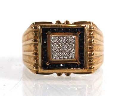 Lot 827 - A 9ct yellow gold signet ring set small...