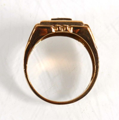 Lot 827 - A 9ct yellow gold signet ring set small...