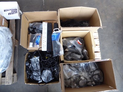 Lot 143 - Pallet containing assorted power leads, mic...