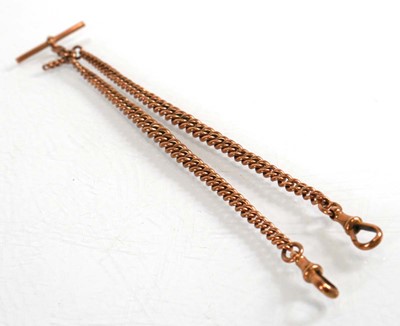 Lot 830 - A 9ct rose gold double Albert watch chain with...