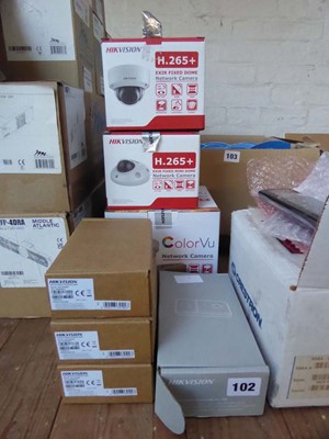 Lot 102 - Seven boxes by Hikvision, 1 x Door Station, 3...