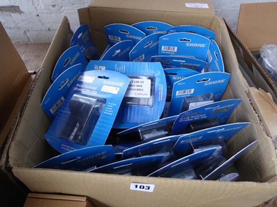 Lot 103 - Box of Shure wireless mic clips in blister packs