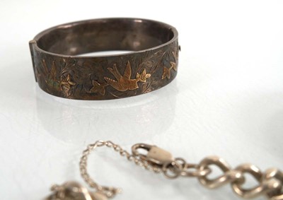 Lot 843 - A group of silver and metalware bracelets...