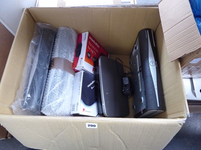 Lot 200 - Box of media players including Sky + HD boxes,...