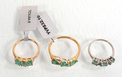 Lot 853 - Three 9ct yellow and white gold rings, each...