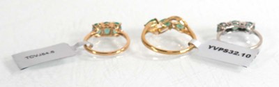 Lot 853 - Three 9ct yellow and white gold rings, each...