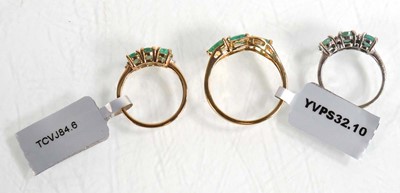 Lot 853 - Three 9ct yellow and white gold rings, each...