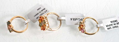 Lot 855 - Three 9ct yellow gold cluster rings, each set...