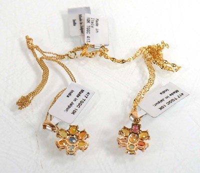 Lot 866 - Two 9ct yellow gold pendant necklaces, each...