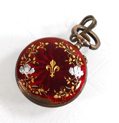 Lot 460 - A ladies silver fob watch, the white enamel...