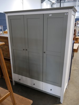 Lot 1101 - Modern white and grey triple fronted wardrobe...