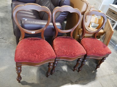 Lot 1139 - 3 mahogany balloon back red upholstered dining...