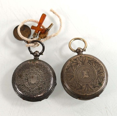 Lot 463 - Two silver open face fob watches, max d. 3.8...