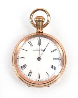 Lot A gold plated open face fob watch by Waltham,...