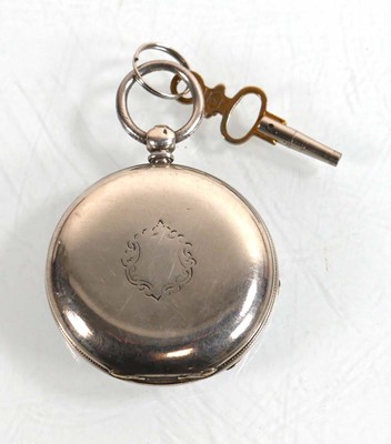 Lot 466 - A silver open face fob watch, the white enamel...