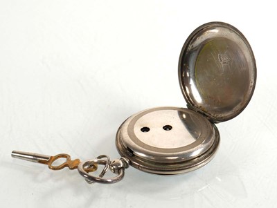 Lot 466 - A silver open face fob watch, the white enamel...