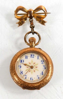 Lot 469 - A 14ct yellow gold open face fob watch, the...