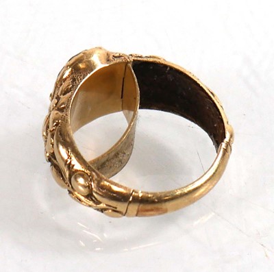 Lot 916 - A yellow metal mourning ring set oval pale...