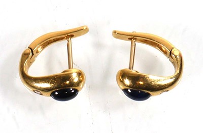 Lot 921 - A pair of 18ct yellow gold ear hoops, each set...