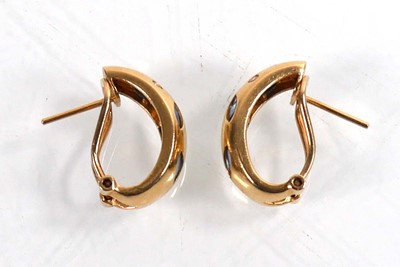 Lot 922 - A pair of 14ct yellow gold ear hoops, each set...