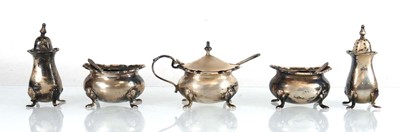 Lot 205 - An early 20th century silver five piece cruet...