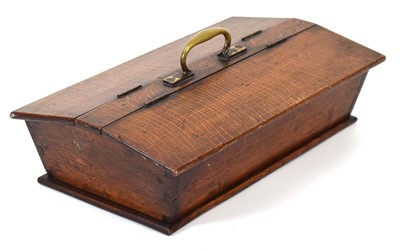 Lot 113 - An oak two-compartment knife box with a brass...