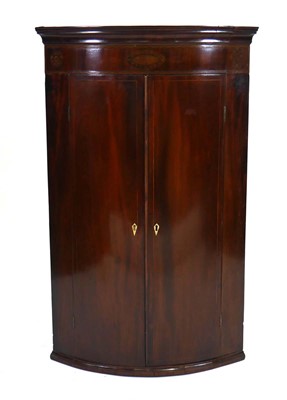 Lot 4 - A George III mahogany and satinwood inlaid bow-...