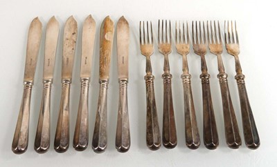 Lot 235 - A set of six silver fish knives and forks,...