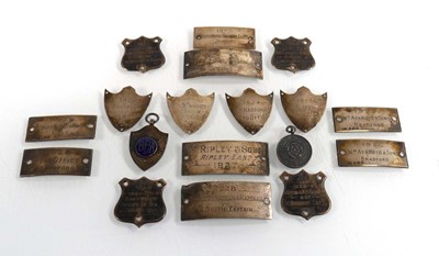 Lot 240 - Eleven small silver award plaques and two...