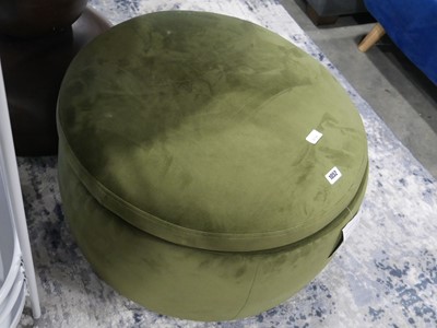 Lot 1052 - Cylindrical green upholstered storage foot stool