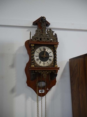 Lot 1069 - Ornate wall clock with atlas finial and 2 pear...