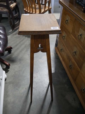 Lot 1077 - Dark oak plant stand and an upholstered stool