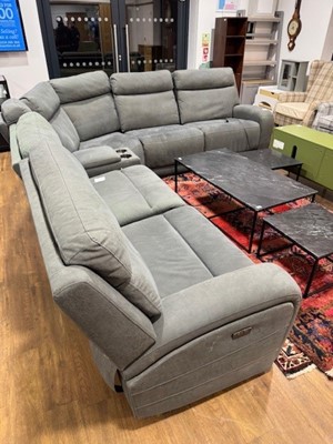 Lot 1084 - Grey velvet upholstered electric reclining...