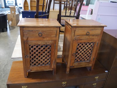 Lot 1115 - Pair of Indian gum lattice fronted bedside...