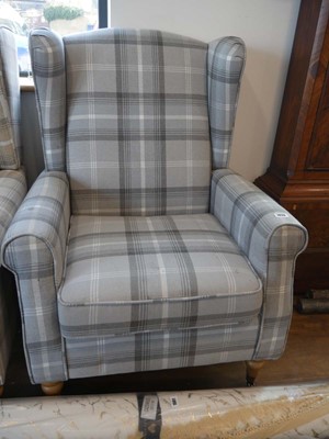 Lot 1038 - Modern wing back easy chair with check...