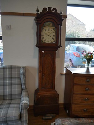 Lot 1039 - Mahogany cased grandfather clock, the painted...