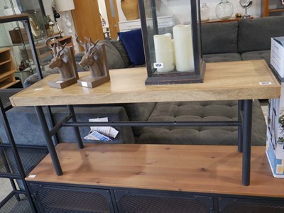 Lot 1050 - Wood finish bench seat on tubular metal frame