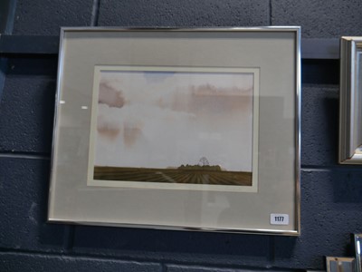 Lot 1177 - Watercolour of farmer's field with tree in...