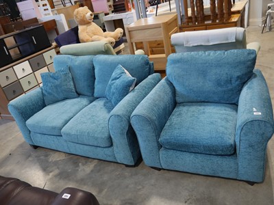 Lot 1131 - Modern teal upholstered lounge suite...