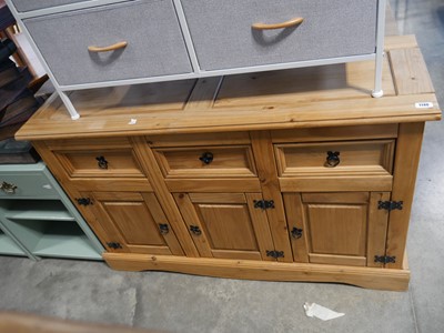 Lot 1140 - Pine sideboard with 3 cupboards and 3 drawers